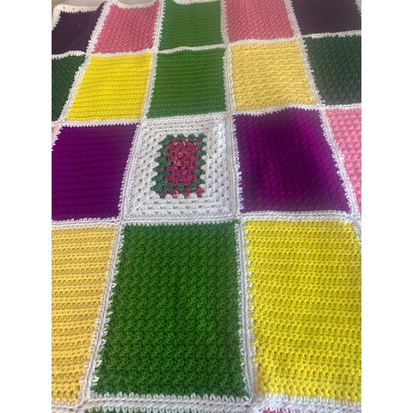 Handmade Colorful Patchwork Crochet Blanket - Picture 3 of 6